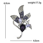 Purple Faceted Floral Spray with Curved Leaves Brooch — dimensions