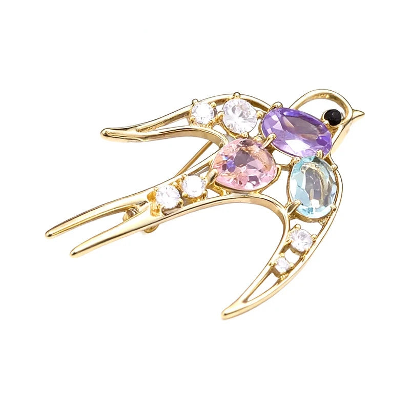 Flying Swallow with Pastel Faceted Accents Brooch original white background product photo