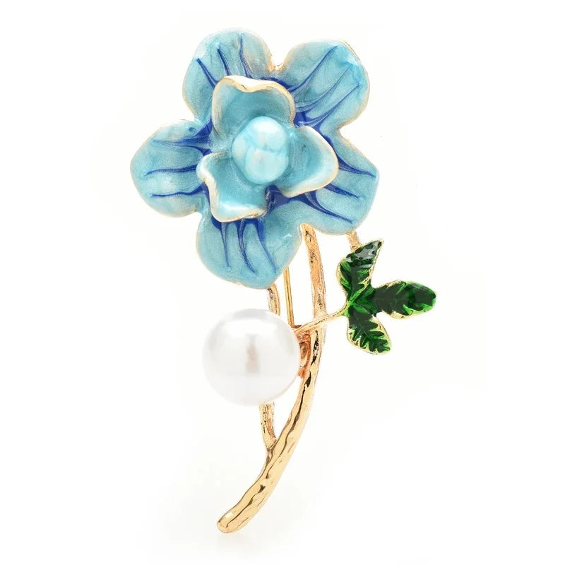 Enamel Botanical and Animal Motif Brooch