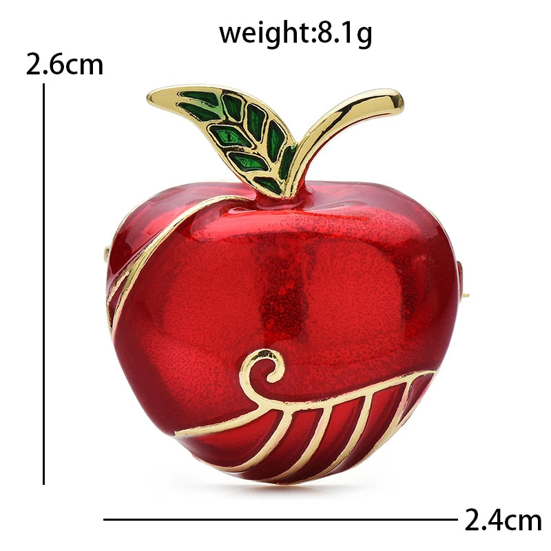 Glossy Red Enamel Apple Brooch — dimensions