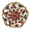 Openwork Star Flower Rhinestone Medallion Brooch — Red