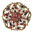 Openwork Star Flower Rhinestone Medallion Brooch — Red