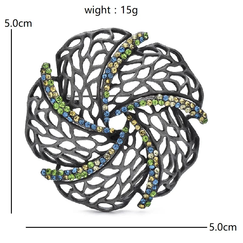 Openwork Leaf Swirl with Rhinestones Brooch — dimensions