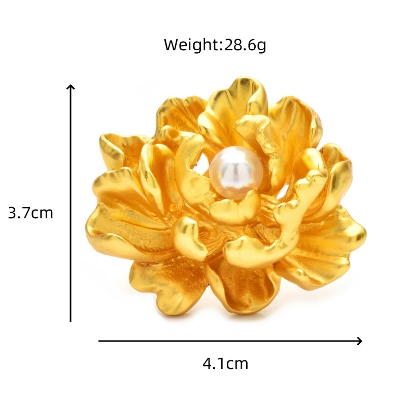 Gold-Tone Peony with Pearl-Look Center Brooch dimensions and weight