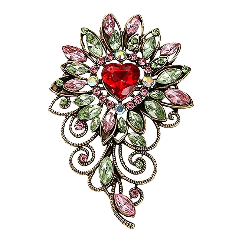 Vintage Heart Center Floral Scroll Brooch original white background product photo