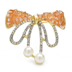 Jeweled Ribbon Bow with Twin Pearl-Look Drops Brooch product variant photo
