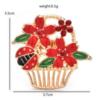 Enamel Flower Basket with Ladybug Brooch — dimensions