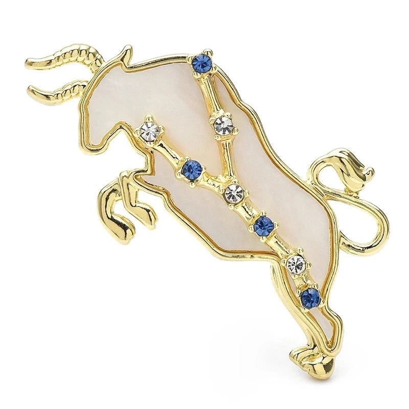 Taurus Bull with Blue Star Accents Brooch — Gold