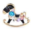 Jeweled Acrylic Rocking Horse Brooch — Black