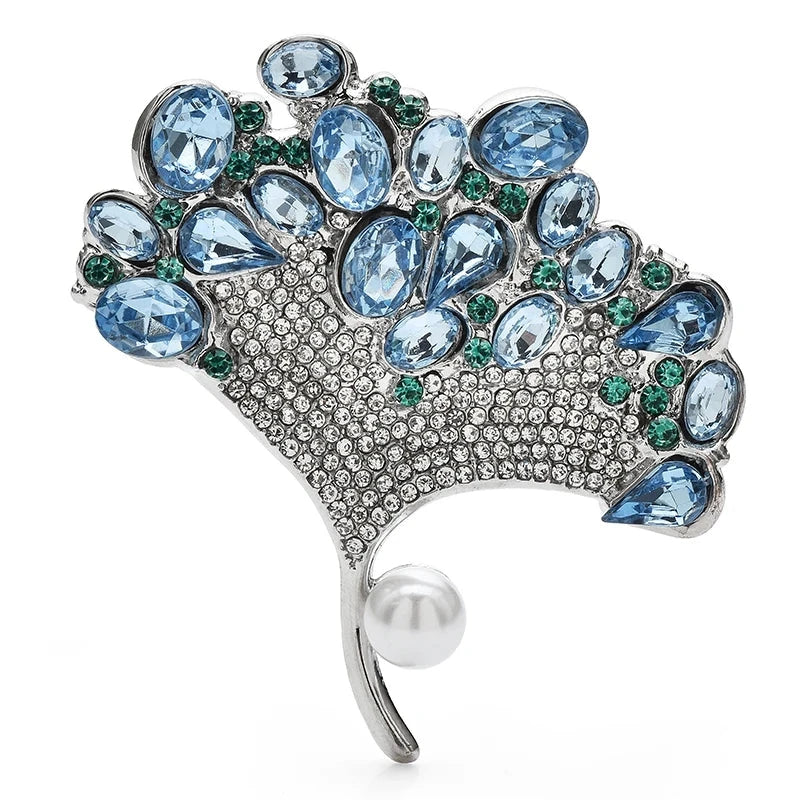 Faceted Ginkgo Leaf with Pearl-Look Drop Brooch product variant photo