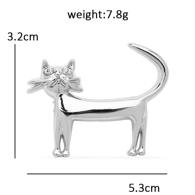 Minimal Cat with Curved Tail Brooch