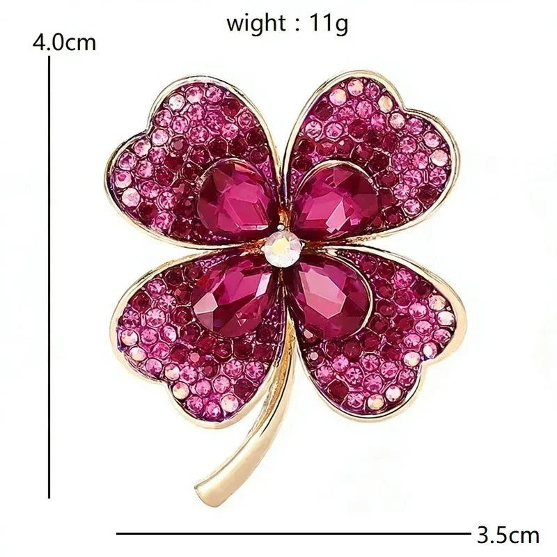 Jeweled Floral and Clover Motif Brooch