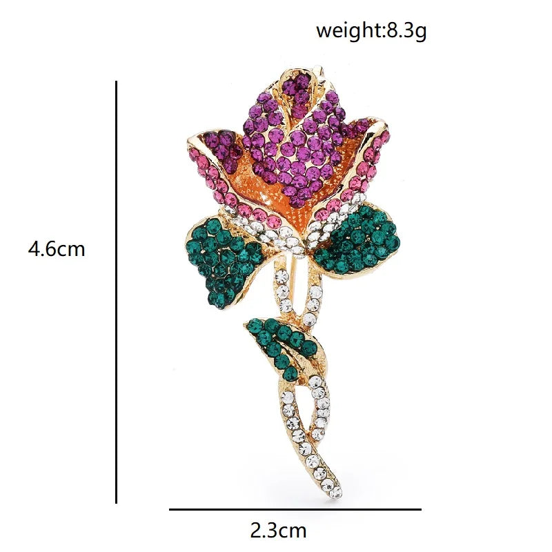Rhinestone Tulip Flower Brooch — dimensions