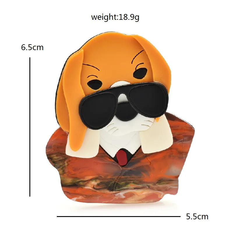 Dog with Sunglasses Acrylic Brooch