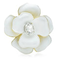 Classic Enamel Camellia with Rhinestone Center Brooch — White