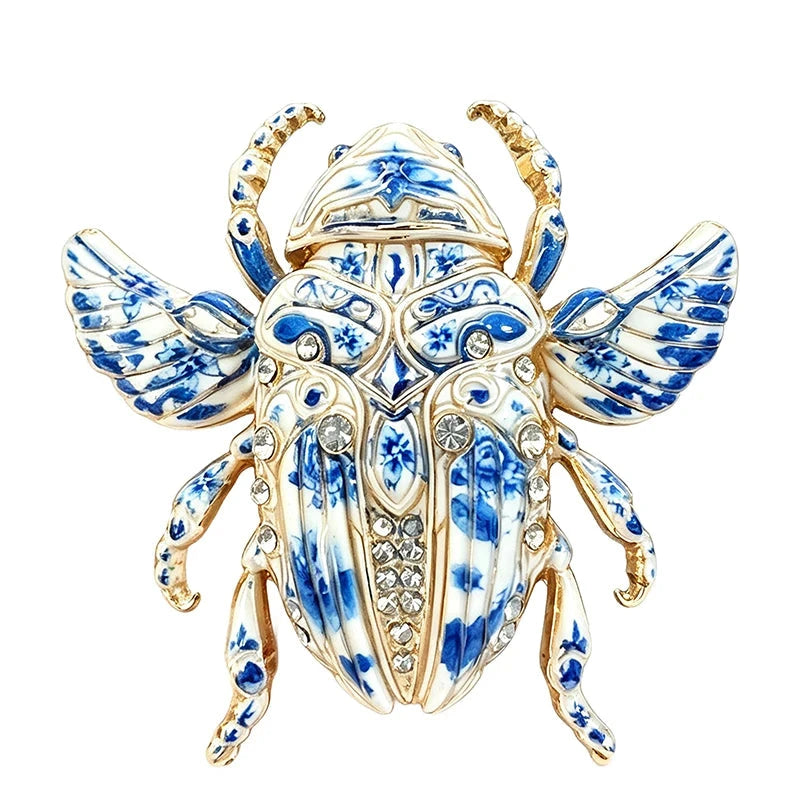 Winged Scarab with Floral Pattern Brooch original white background product photo
