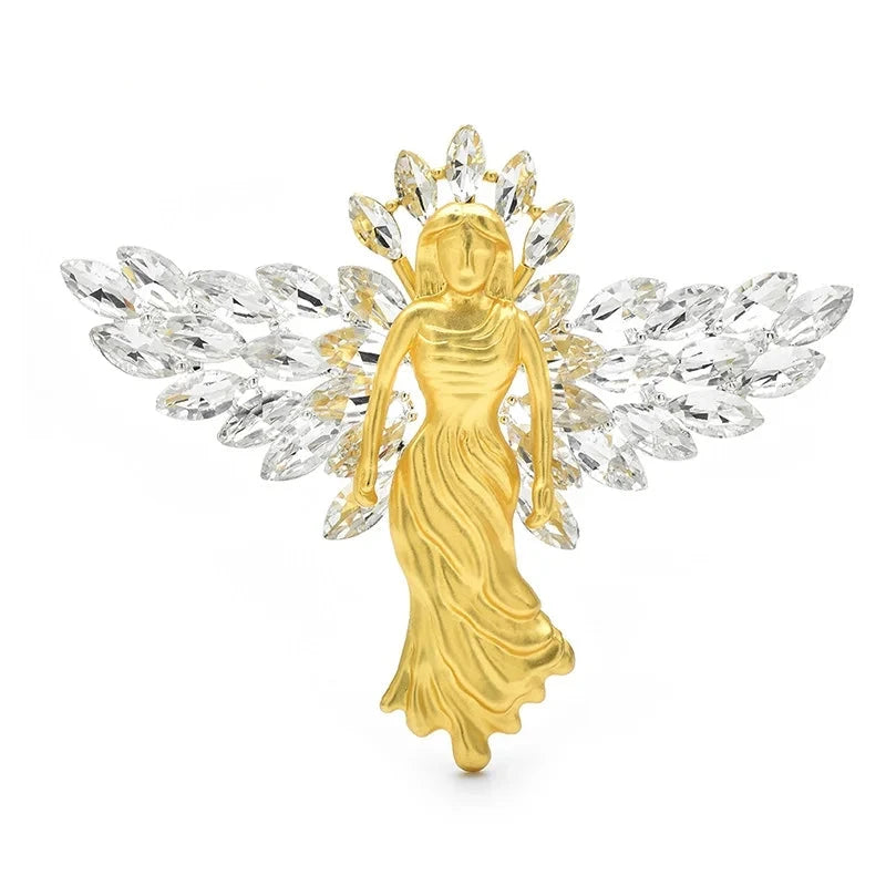 Golden Angel with Rhinestone Wings Brooch — Golden Angel