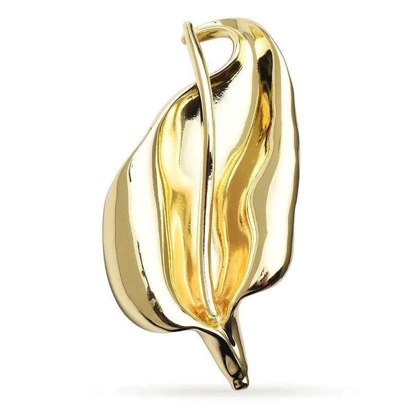 Sculptural Lily Stainless Steel Brooch — Gold
