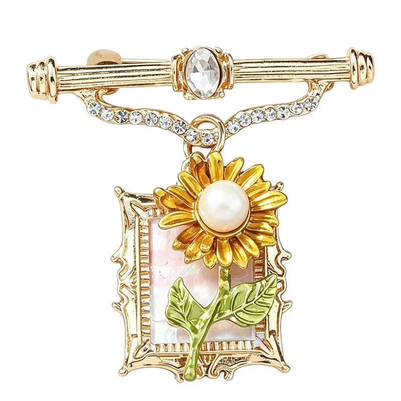 Framed Flower with Pearl-Look Accent Brooch original white background variant photo