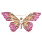 Enamel Butterfly with Sparkling Wing Stripes Brooch — Pink