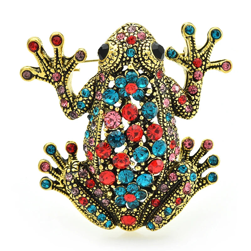 Vintage Jeweled Frog Brooch
