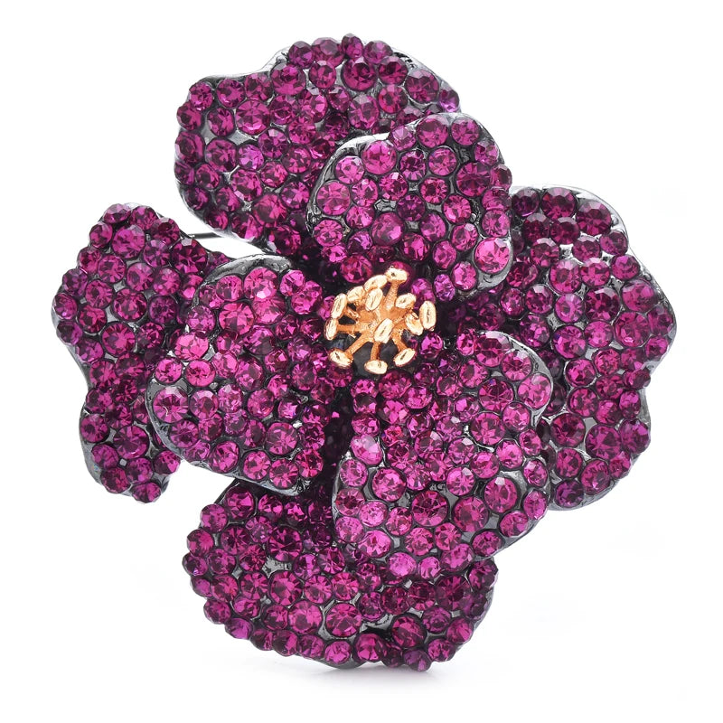 Layered Rhinestone Flower with Golden Center Brooch — Pink