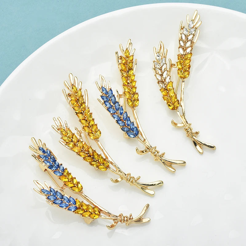 Jeweled Wheat Sprig Brooch