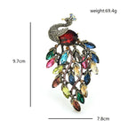 Large Jeweled Peacock with Cascading Tail Brooch