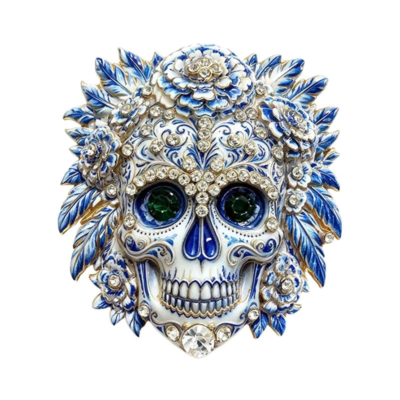Floral Calavera Skull with Marigolds Brooch original white background product photo