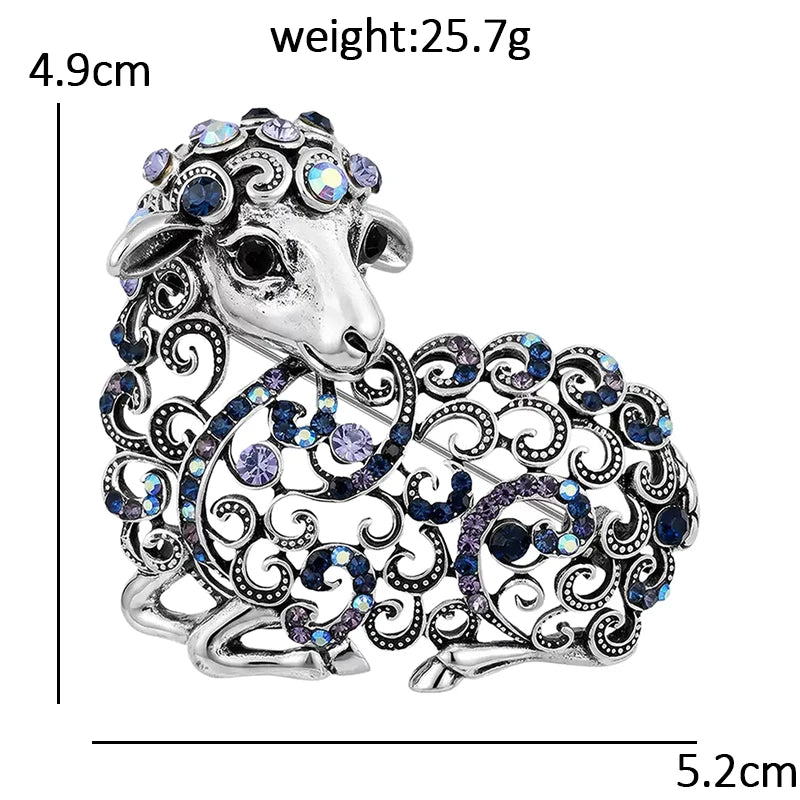 Vintage Openwork Jeweled Ram Brooch