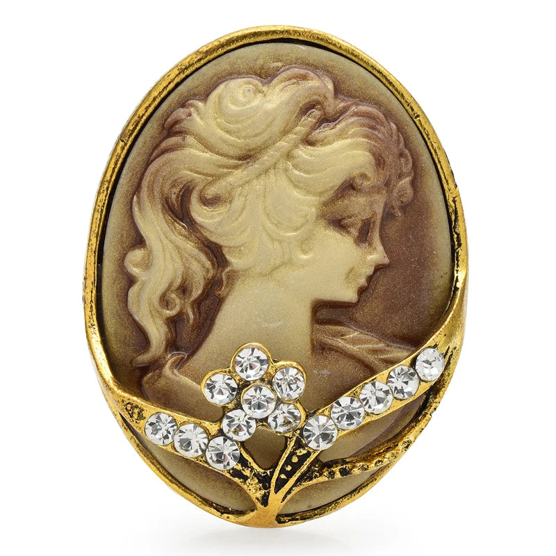 Crystal Floral Cameo Portrait Brooch