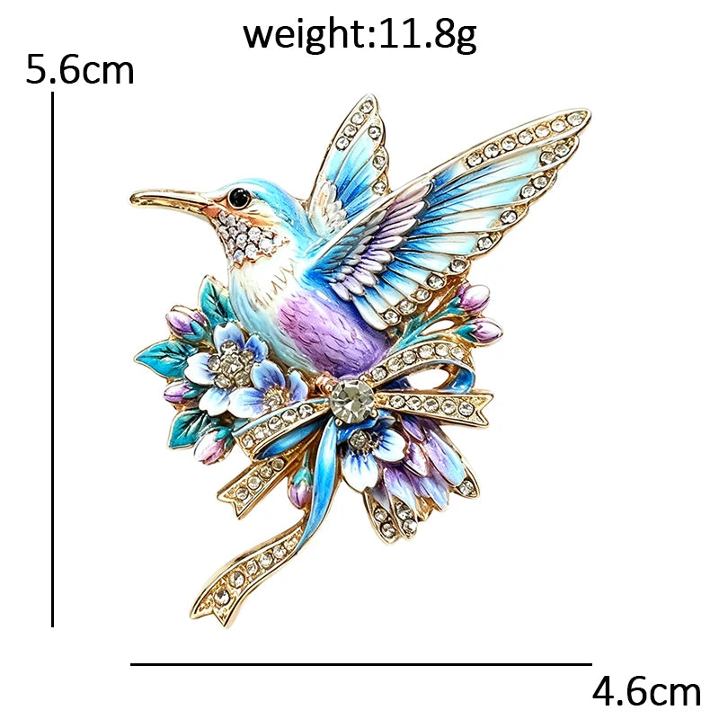 Hummingbird with Floral Bow Brooch