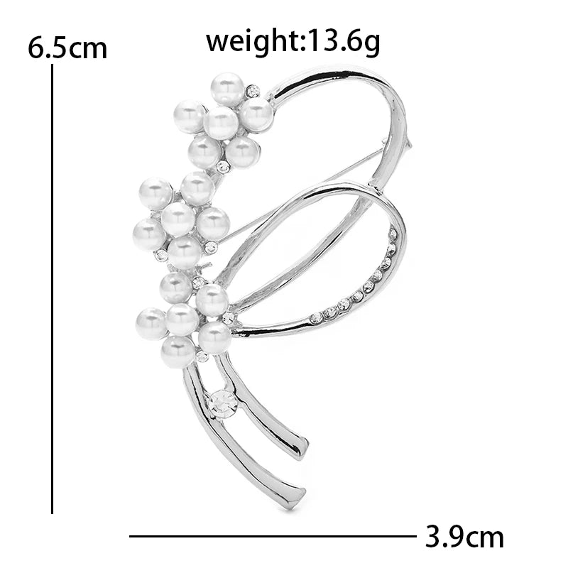 Openwork Floral Stem with Pearl-Look Accents Brooch — dimensions