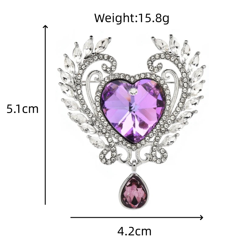 Faceted Heart with Laurel Frame and Drop Brooch dimensions and weight