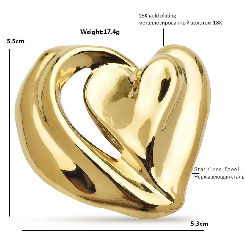 Polished Double Heart Stainless Steel Brooch — dimensions