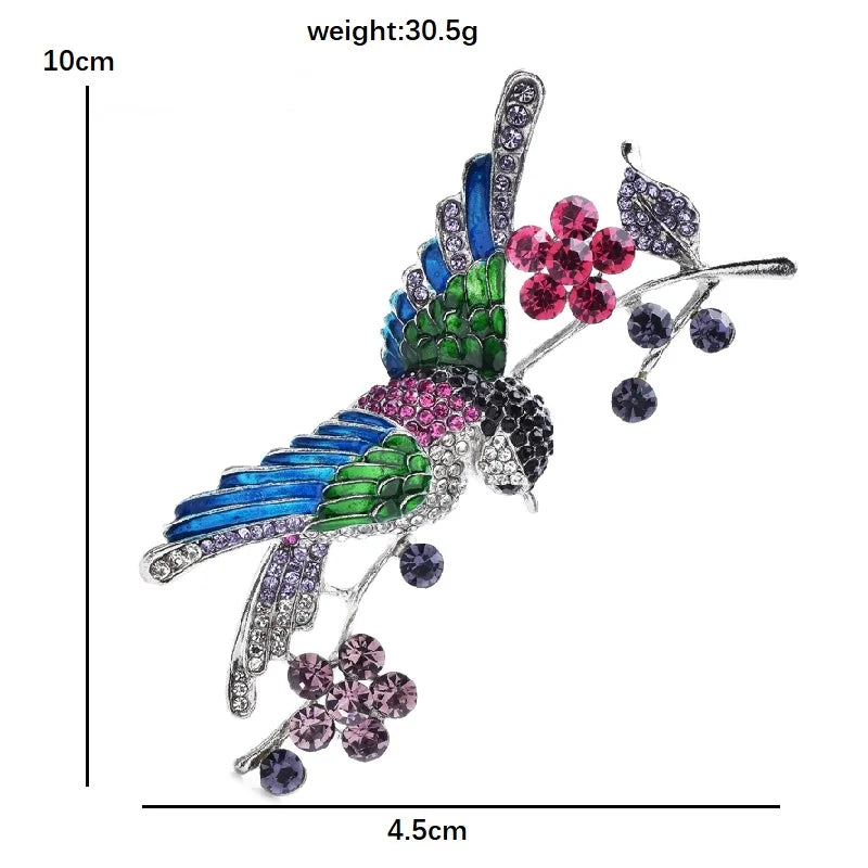 Jeweled Hummingbird on Berry Branch Brooch — dimensions