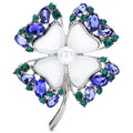 White Clover Leaf with Jeweled Border Brooch — Silver