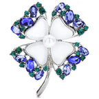 White Clover Leaf with Jeweled Border Brooch — Silver