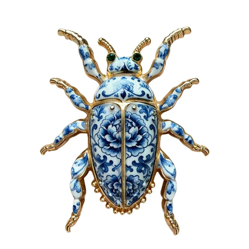 Blue and White Floral Beetle Brooch original white background product photo