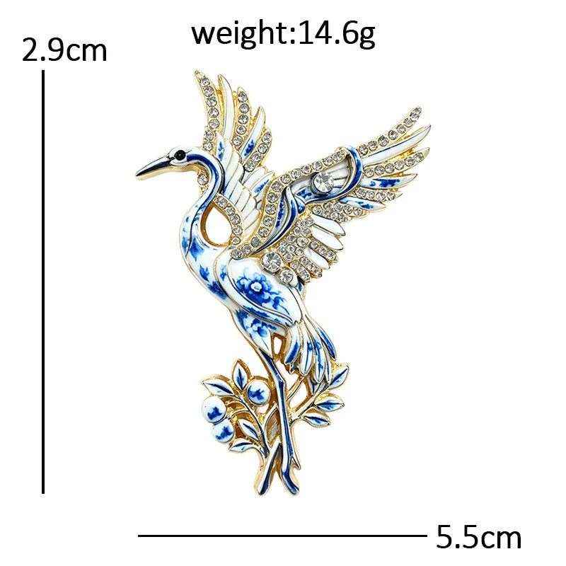 Red Crowned Crane with Berry Branch Brooch