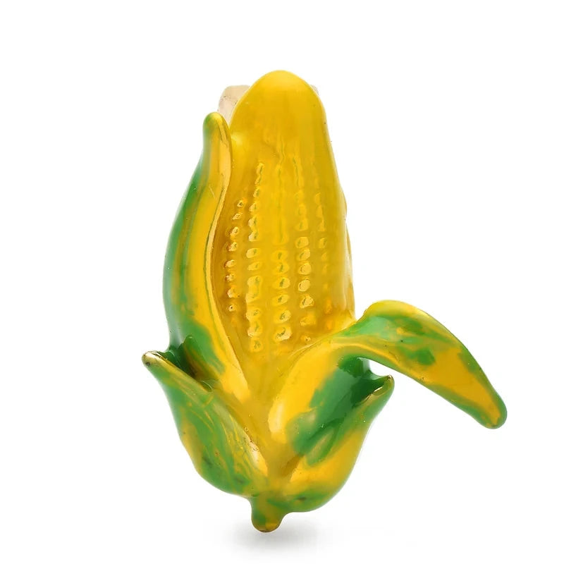 Golden Corn Cob with Green Husk Brooch original white background product photo