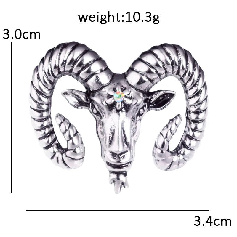 Vintage Ram Head with Curled Horns Brooch