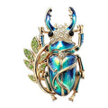 Jeweled Stag Beetle with Leaf Vine Brooch original white background product photo