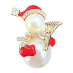 Pearl-Look Accent Snowman with Broom Brooch original white background product photo