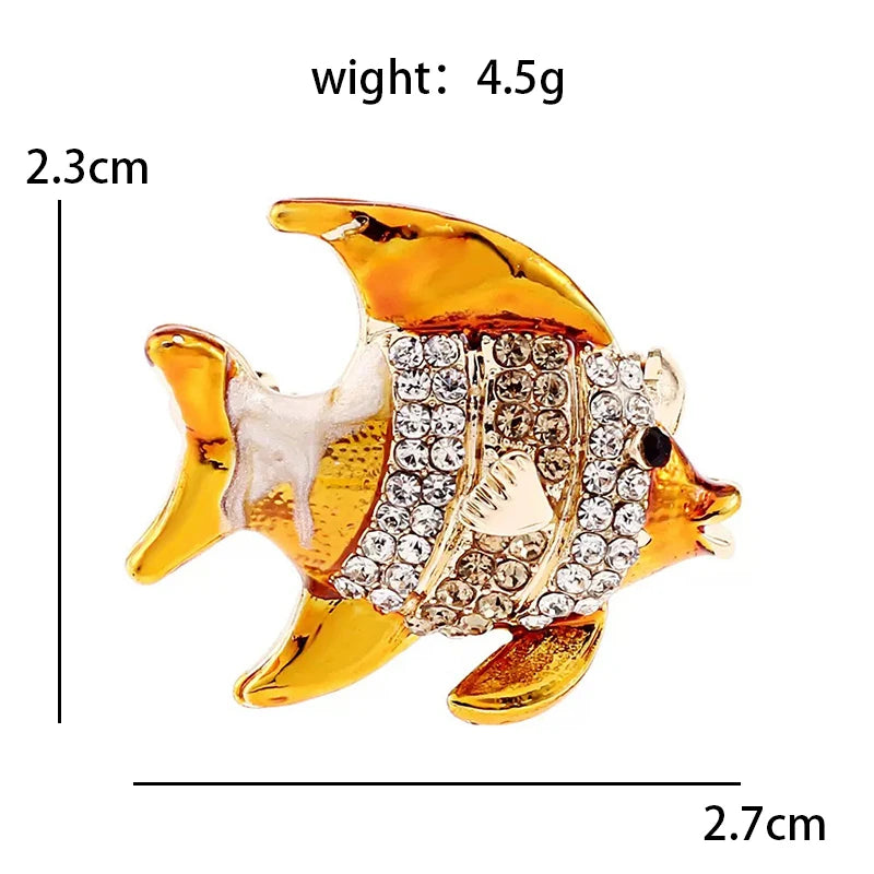 Golden Yellow Enamel Fish with Rhinestones Brooch — dimensions