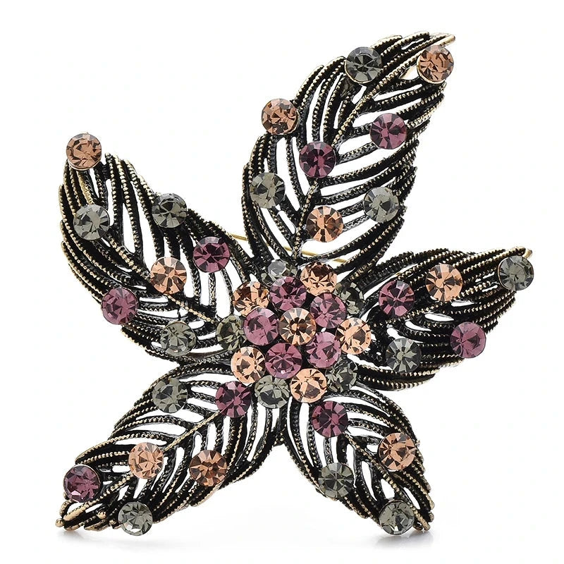 Textured Leaf Flower with Rhinestones Brooch product variant photo