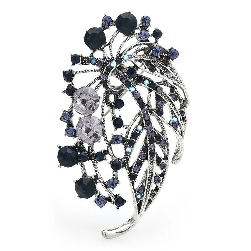 Jeweled Floral Spray with Openwork Leaves Brooch