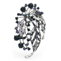 Jeweled Floral Spray with Openwork Leaves Brooch