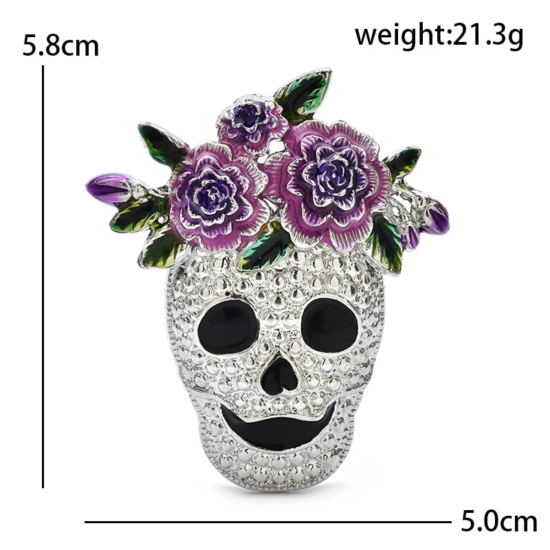 Floral Rhinestone Skull Brooch — dimensions