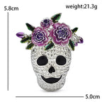 Floral Rhinestone Skull Brooch — dimensions
